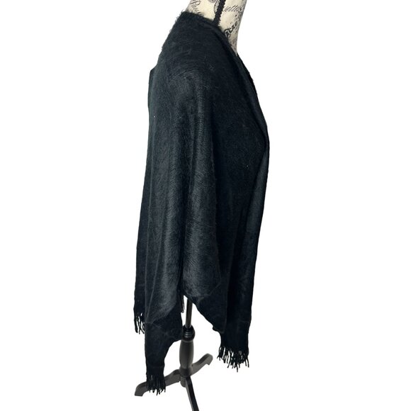 I.n.c. International Concepts Women's Fringe-Trim Wrap Sweater, Black, One Size - Picture 4 of 6